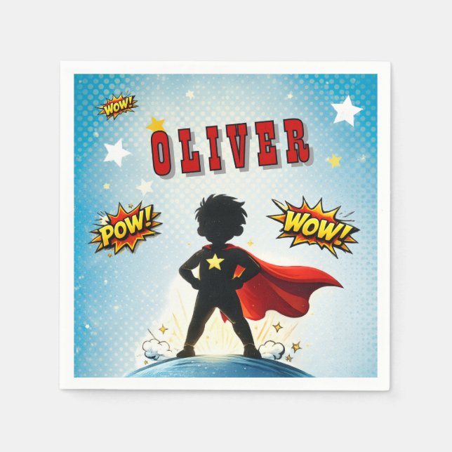 Serviette En Papier Nom de garçon de super-héros de style BD pour anni (Devant)