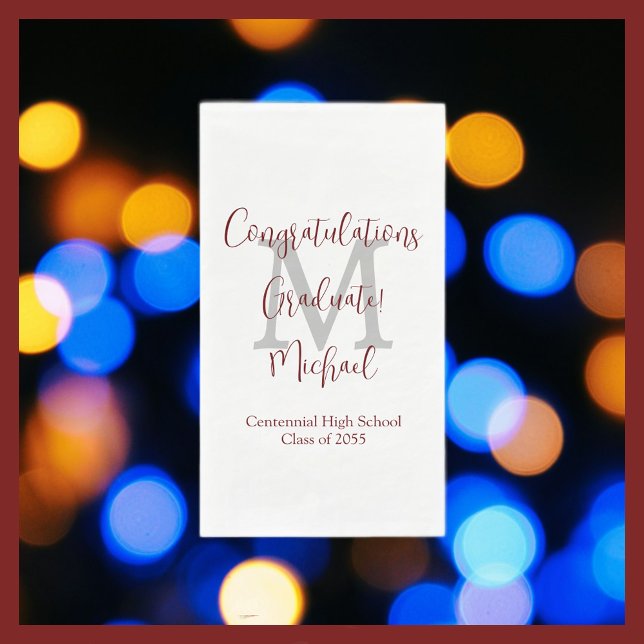 Serviette En Papier Nom de la fête de graduation de la Bourgogne blanc (Créateur téléchargé)