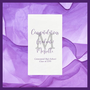 Serviette En Papier Nom de la partie de graduation violet blanc Monogr