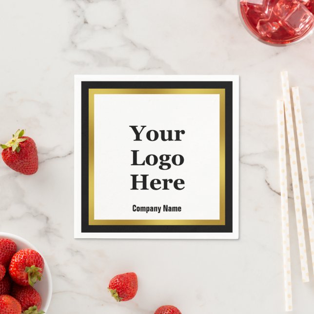 Serviette En Papier Nom de l'entreprise Logo noir blanc et or élégant (En situation)