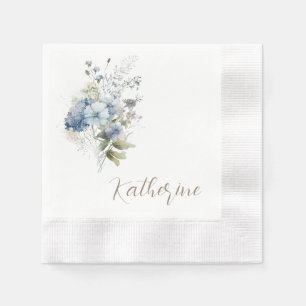 Serviette En Papier Nom de script moderne Fête des mariées Florale ble