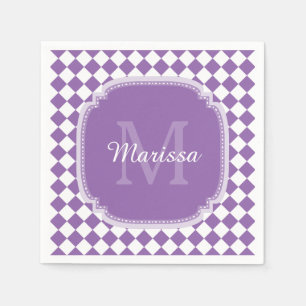 Serviette En Papier Nom décoré d'un monogramme vérifié mauve-clair