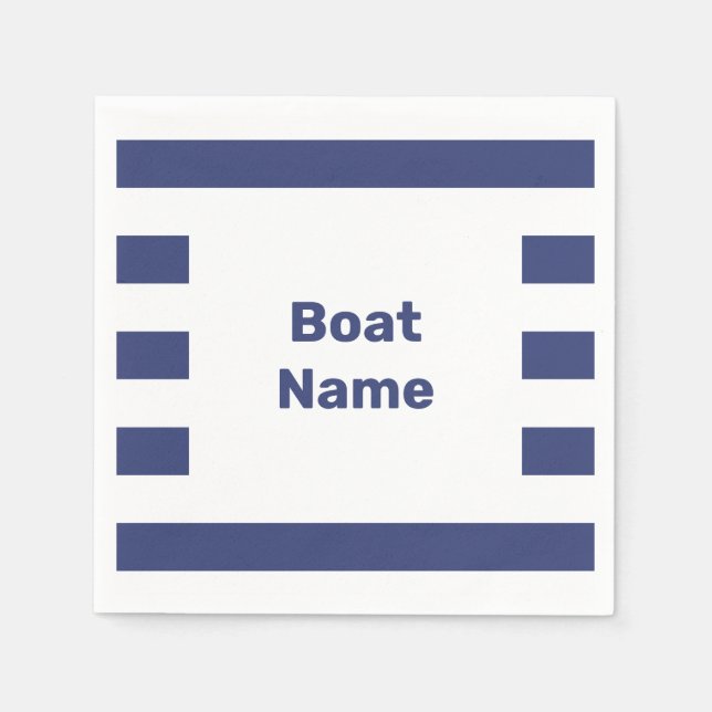 Serviette En Papier Nom du bateau blanc et bleu rayé (Devant)