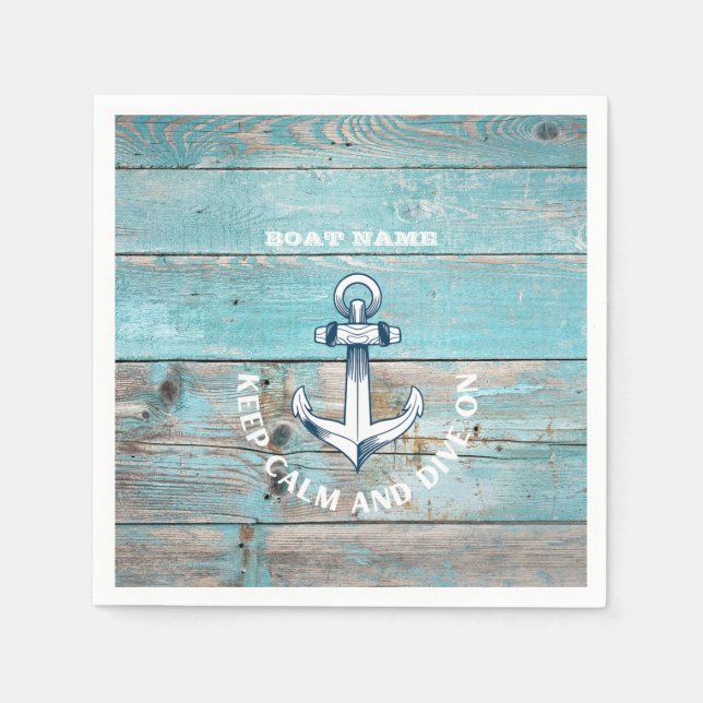Serviette En Papier Nom du bateau nautique Ancre Bois rustique (Devant)