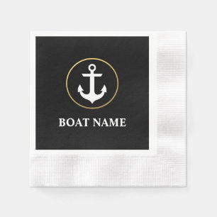 Serviette En Papier Nom du bateau nautique Ancre Cocktail Black Gold