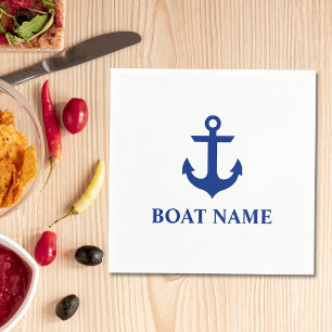 Serviette En Papier Nom du bateau nautique Ancre Cocktail blanc
