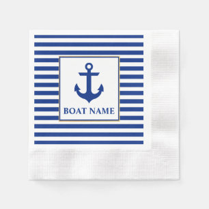 Serviette En Papier Nom du bateau nautique Ancre Cocktail rayé