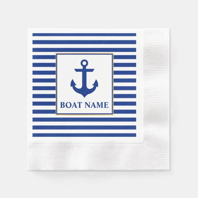 Serviette En Papier Nom du bateau nautique Ancre Cocktail rayé (Devant)
