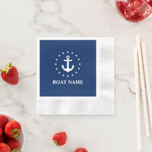 Serviette En Papier Nom du bateau nautique Ancre Stars Blue Cocktail