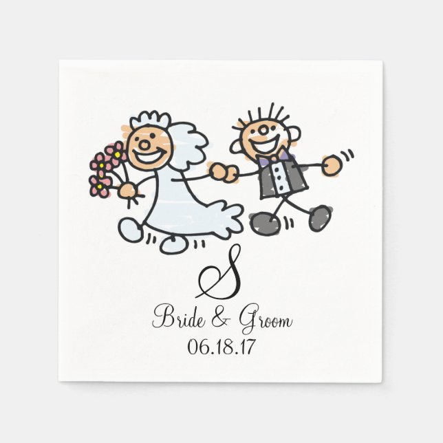Serviette En Papier Nom du monogramme Date Mariage Couple Marié (Devant)