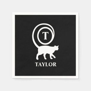 Serviette En Papier Nom du monogramme Kitty initial Chat Lover noir bl
