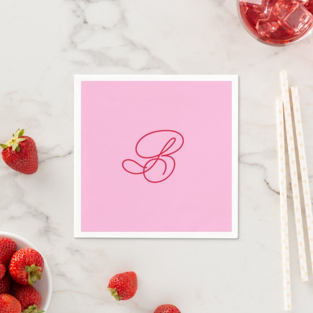 Serviette En Papier Nom élégant en écriture script monogramme rose et  (En situation)