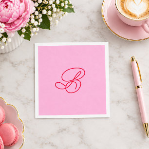 Serviette En Papier Nom élégant en écriture script monogramme rose et