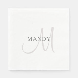 Serviette En Papier Nom élégant Monogramme Blanc et gris