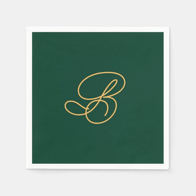 Serviette En Papier Nom élégant vert et or en écriture script  (Devant)