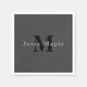Serviette En Papier Nom et monogramme Gris foncé