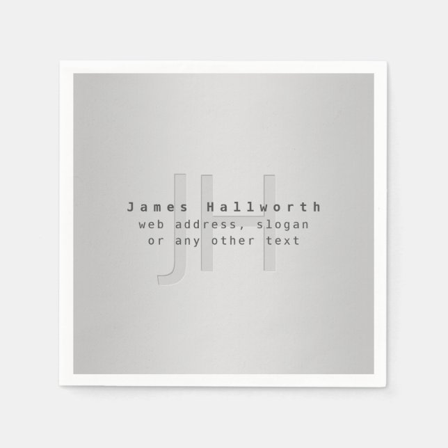 Serviette En Papier Nom et slogan éditable moderne | Dégradé gris (Devant)