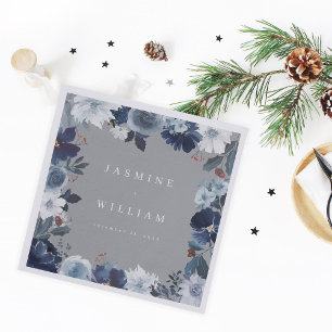 Serviette En Papier Nom floral bleu et marine Napkins - gris