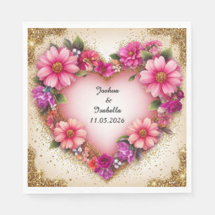 Serviette En Papier 🌸 Nom floral cœur pour la table de dîner d'annive