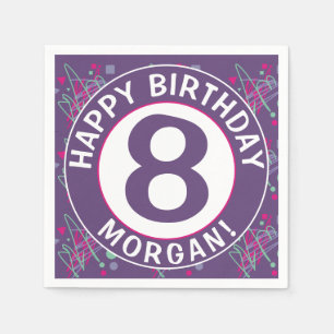 Serviette En Papier Nom Joyeux Anniversaire Age Purple Turquoise Rose
