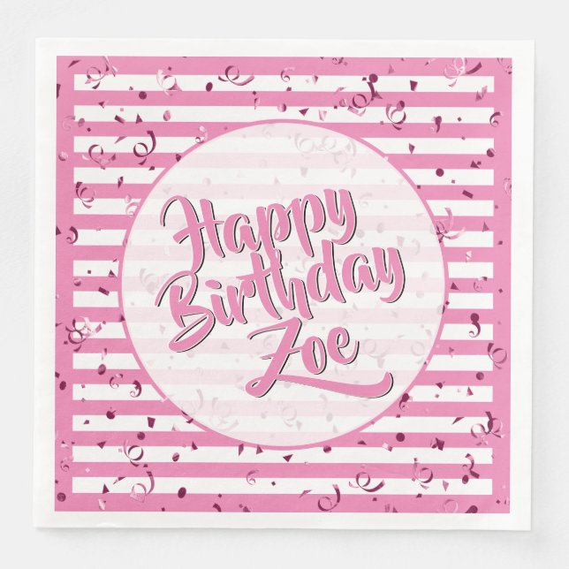 Serviette En Papier Nom Joyeux Anniversaire rose simple rayures Motif (Devant)