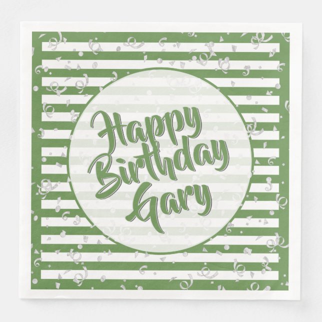 Serviette En Papier Nom Joyeux Anniversaire Vert Stripes Motif (Devant)