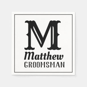 Serviette En Papier Nom Masculine Monogramme Classic Mariage Noir