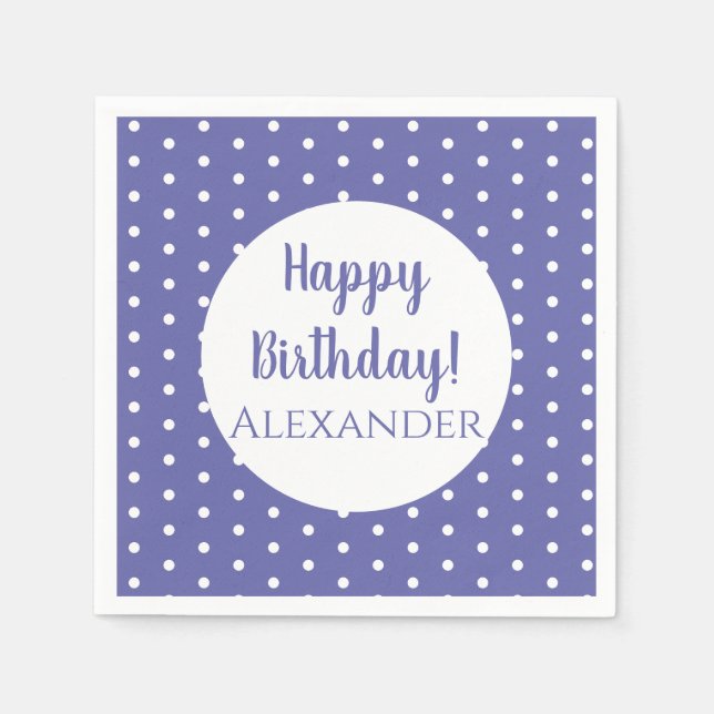 Serviette En Papier Nom Modern violet Pois fête d'anniversaire (Devant)