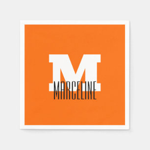 Serviette En Papier Nom moderne élégant Initial Neon Sunset Orange