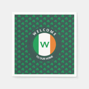Serviette En Papier Nom moderne Monogram Irish Flag Shamrock