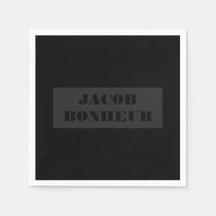 Serviette En Papier Nom Moderne Professionnel Gris Foncé & Noir