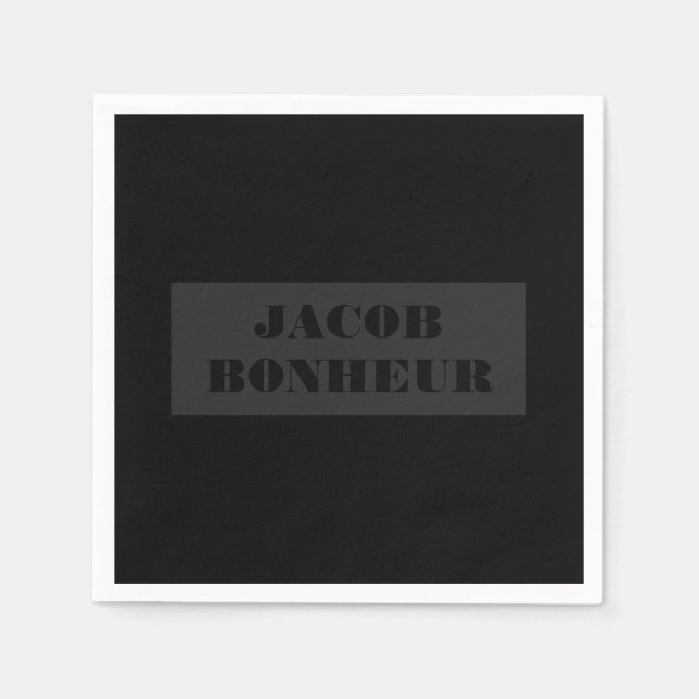 Serviette En Papier Nom Moderne Professionnel | Gris Foncé & Noir (Devant)