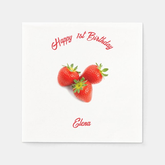 Serviette En Papier Nom Monogram Red Fresh Natural Strawberries (Devant)