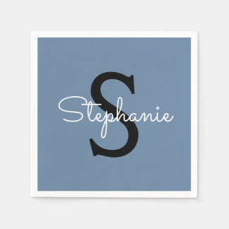 Serviette En Papier Nom Monogramme Bleu