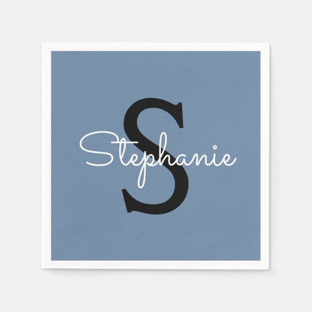 Serviette En Papier Nom Monogramme Bleu  (Devant)