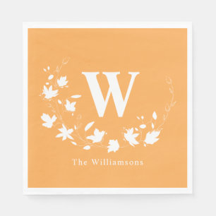 Serviette En Papier Nom monogramme classique Couronne botanique jaune