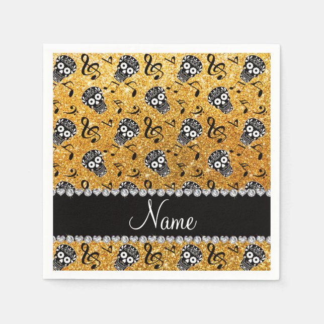 Serviette En Papier Nom parties scintillant jaune notes sucre crânes (Devant)