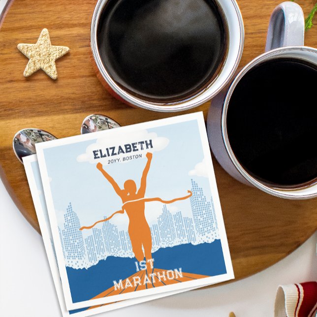 Serviette En Papier Nom personnalisé 1ère fête de fête du marathon (Custom Name 1st Marathon Celebration Party Napkins)