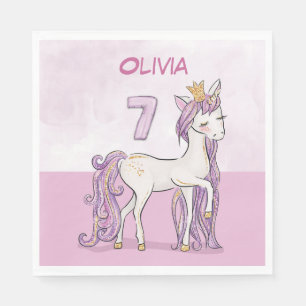 Serviette En Papier Nom personnalisé 7e anniversaire Cheval rose avec