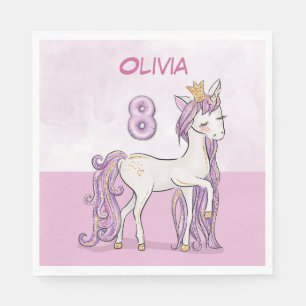 Serviette En Papier Nom Personnalisé 8e anniversaire Cheval rose avec