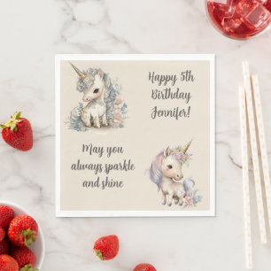 Serviette En Papier Nom personnalisé Âge Sentiment Unicorne Anniversai