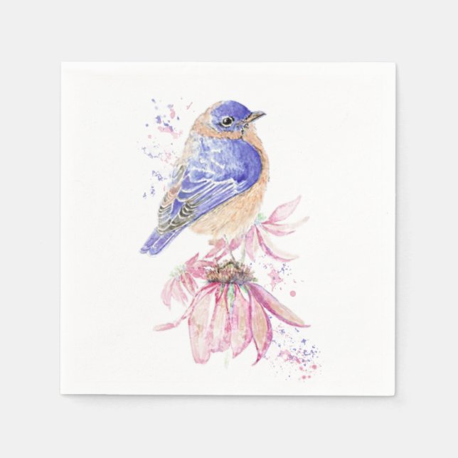 Serviette En Papier Nom personnalisé Aquarelle Bluebird Garden Oiseau  (Devant)