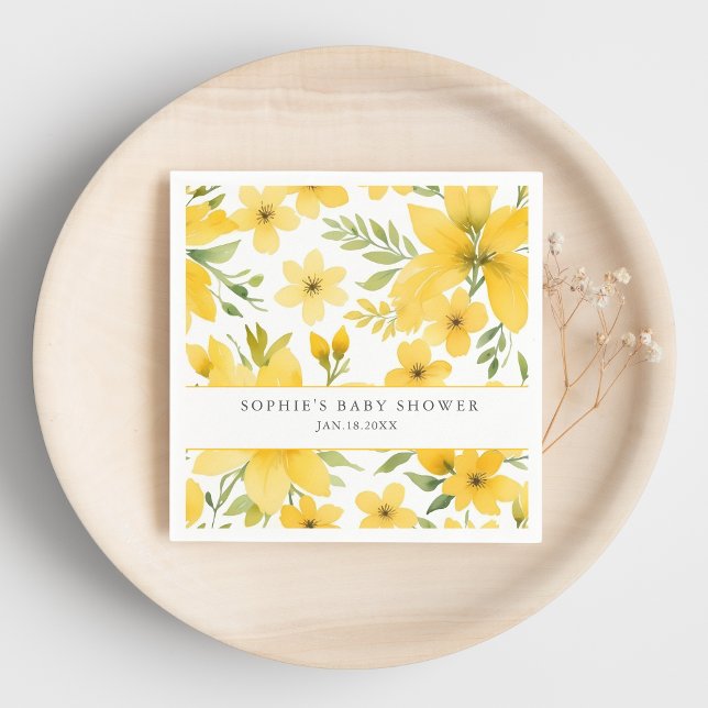 Serviette En Papier Nom personnalisé Baby shower floral (Créateur téléchargé)