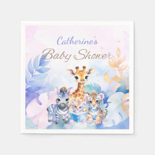 Serviette En Papier Nom personnalisé Baby Zebra, Giraffe et Tigre