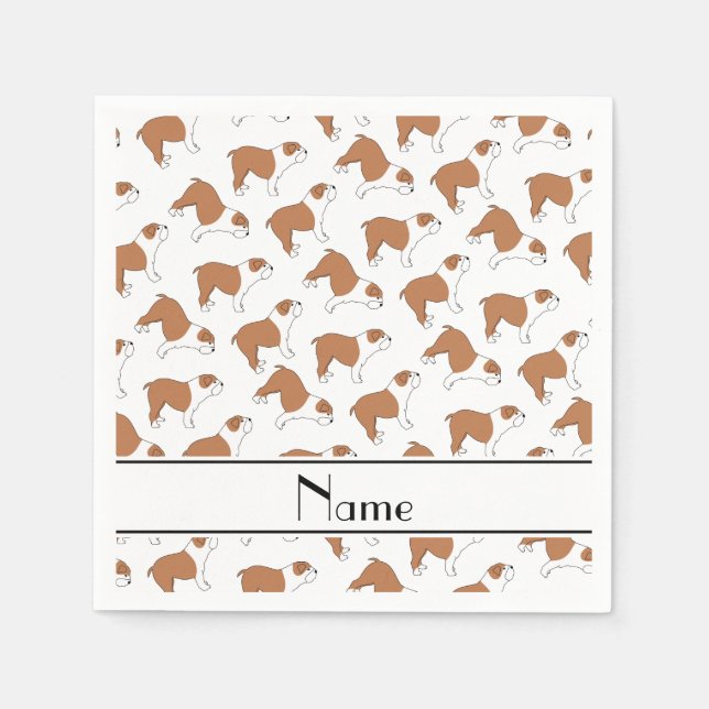 Serviette En Papier Nom personnalisé blanc Bulldog (Devant)