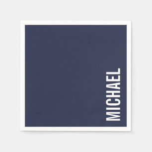 Serviette En Papier Nom personnalisé bleu marine moderne minimaliste