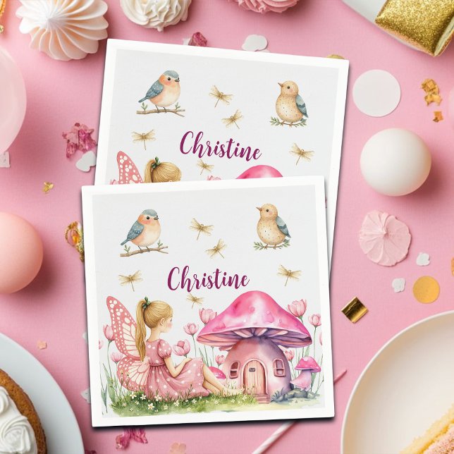 Serviette En Papier Nom personnalisé Champignons poilus roses (Créateur téléchargé)