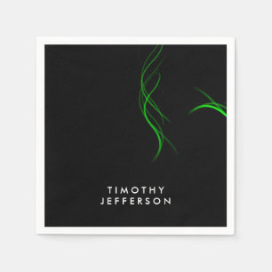Serviette En Papier Nom personnalisé Courbes de vert noir élégant mode