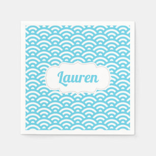 Serviette En Papier Nom personnalisé de la vague bleu clair