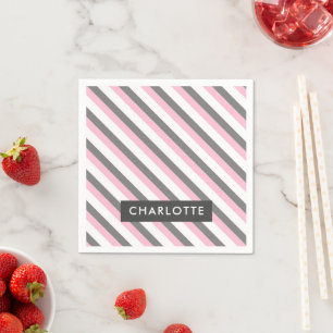 Serviette En Papier Nom personnalisé du motif de bandes diagonales mig